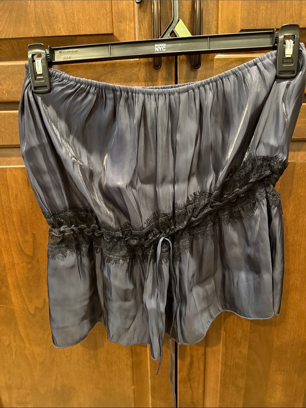 Free People Strapless Satin Camisole with Black Lace Trim - Gray